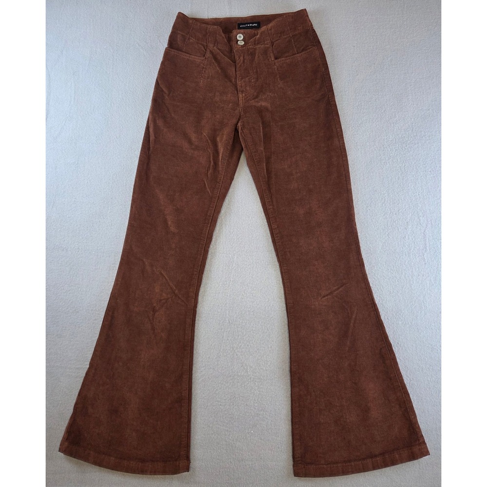 Lucky Brand Womens Brown Corduroy High Rise Flare Leg Pants 70s Boho Size 6 28